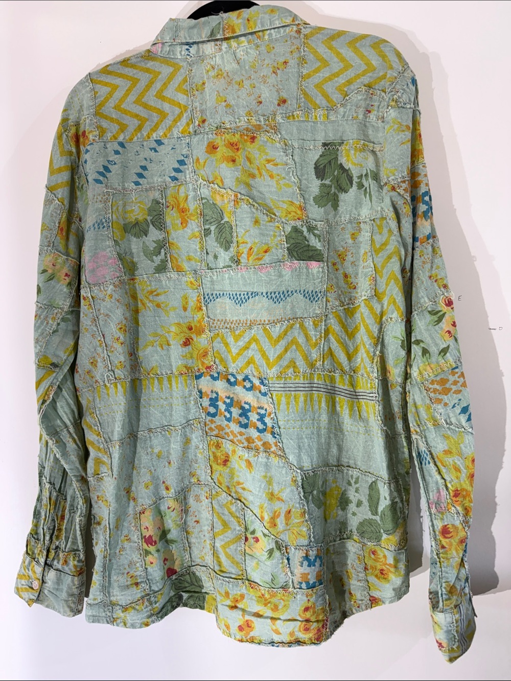 The Nu Vintage Floral Patch work Shirt in Mint, Yellow & Pink Boho Size Large - Picture 2 of 7